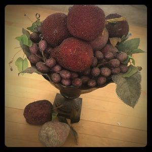 Metal Bowl with beaded fruit